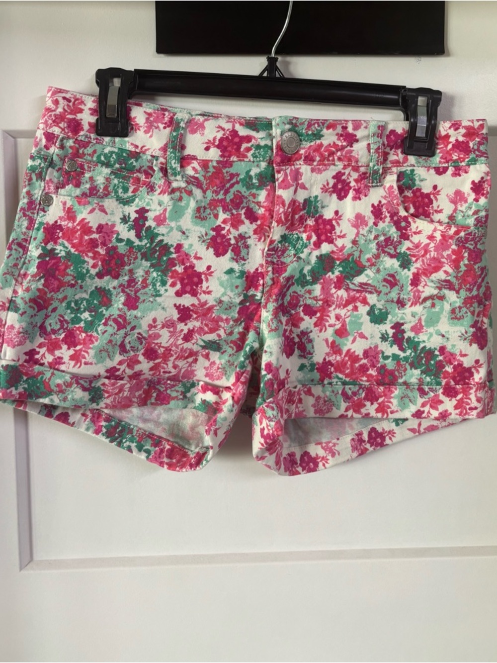Celebrity Pink Floral Denim Shorts in Pink & Green